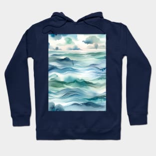 Tranquil Tides Watercolor Ocean Hoodie